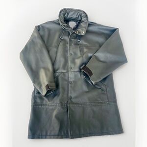 Calvin Klein Jeans Faux Leather Coat XL Black Jacket Hooded Mid Length Matrix